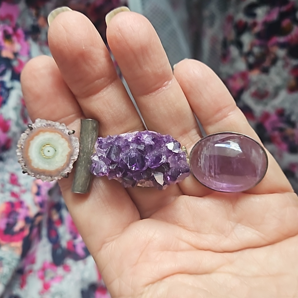 Amethyst, Agate and Silver Necklace Pedant.